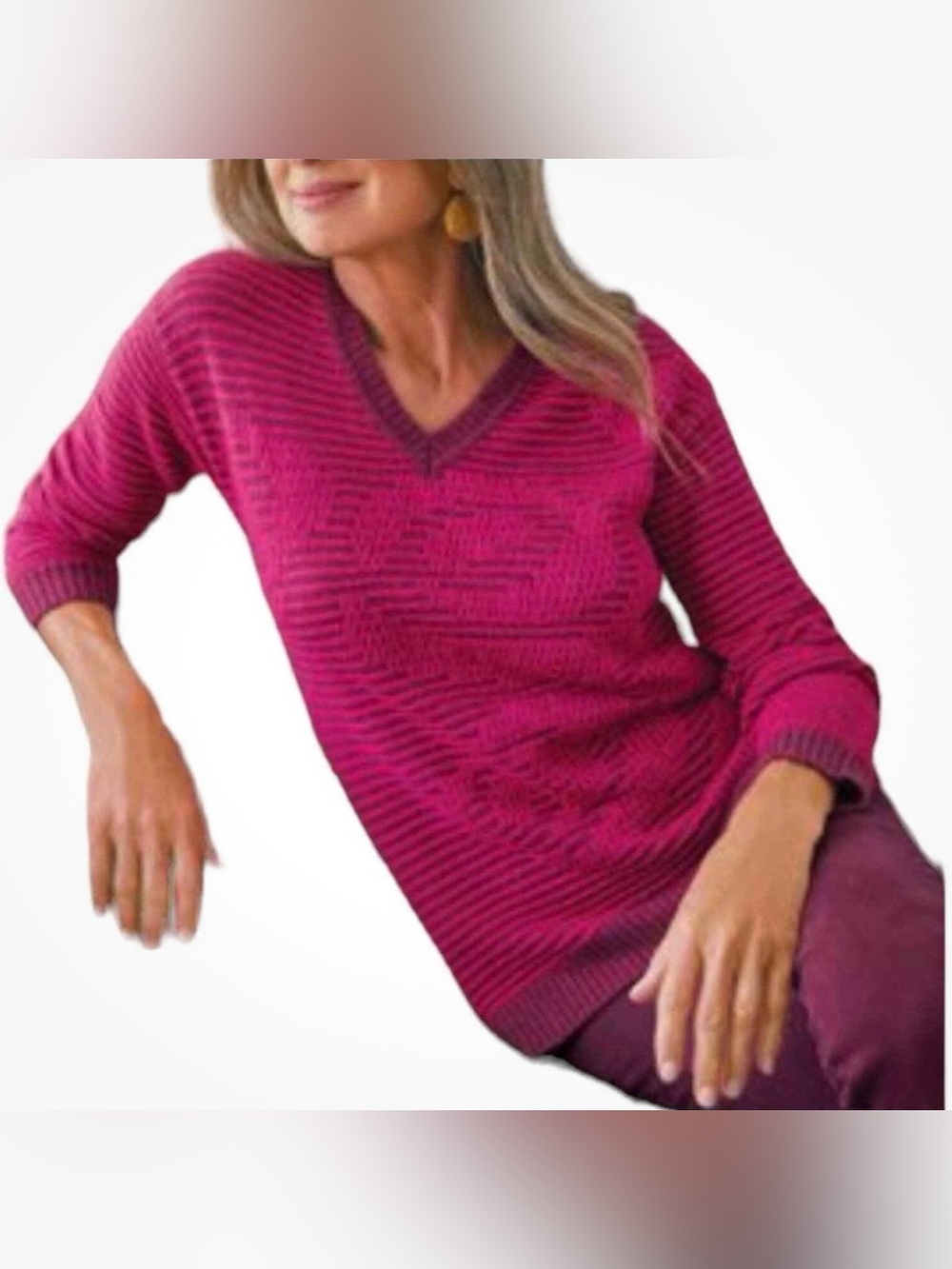 Soft Surroundings Bellflower VNeck Sweater Cotton Wool Large Textural casual